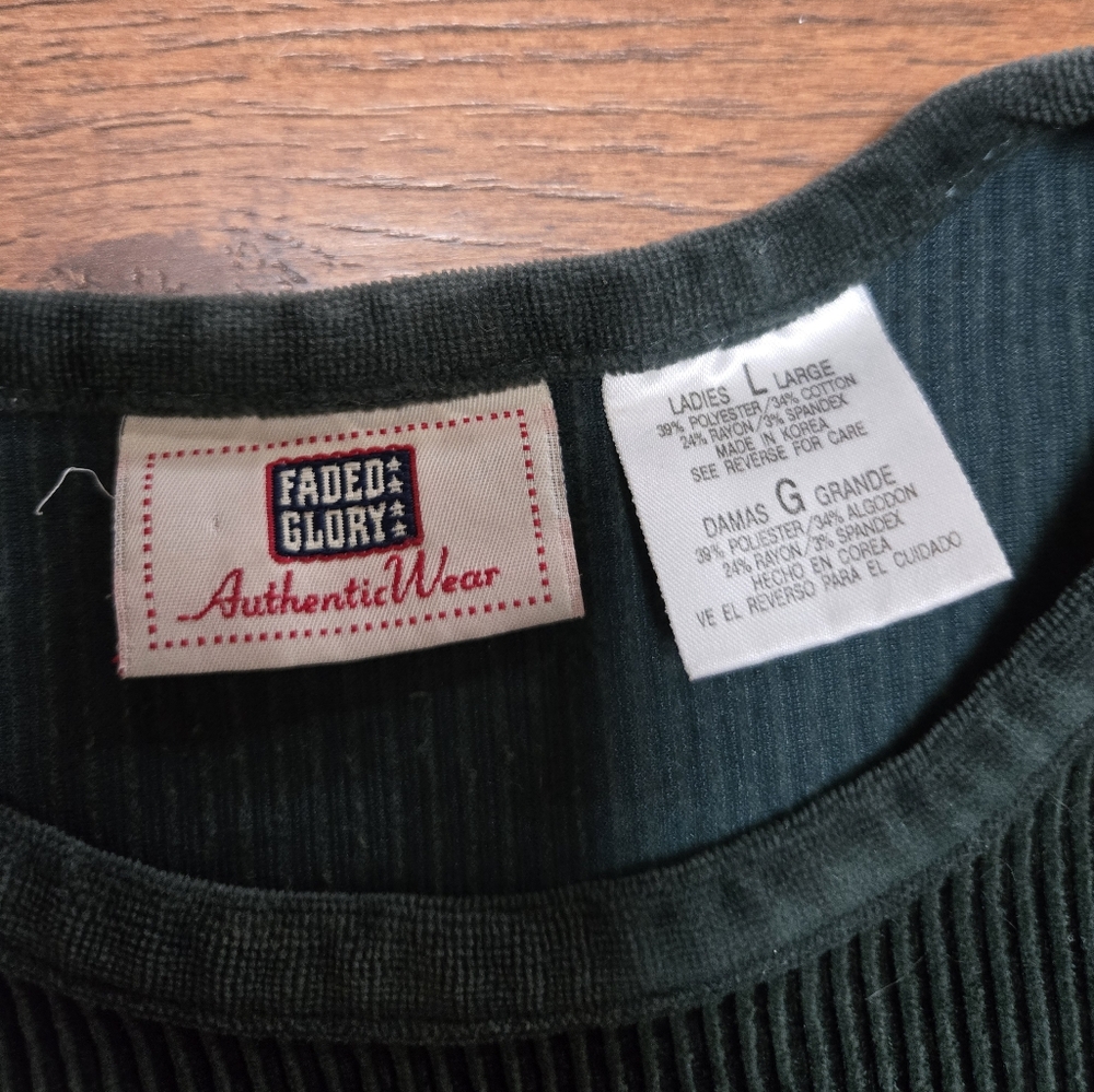 Vintage Green Cordory Long Sleeve Top